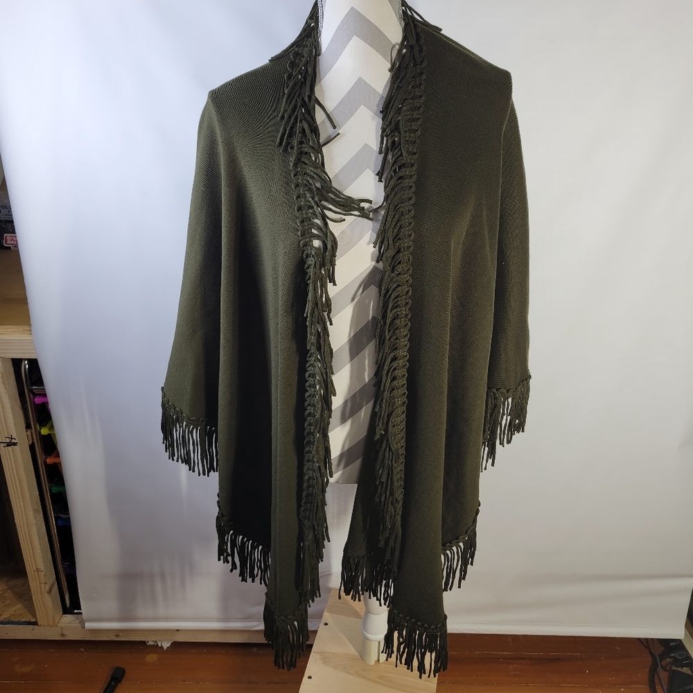 Coldwater Creek Shawl/Wrap One Size Green/Olive Fringed